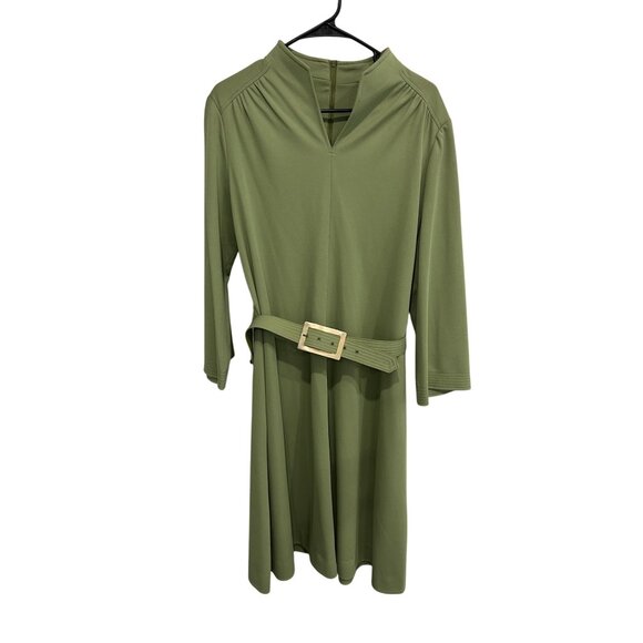 Vintage Henry Lee Belted Midi Dress Green 3/4 Sleeves Sunday's Best Retro Party - Picture 1 of 10